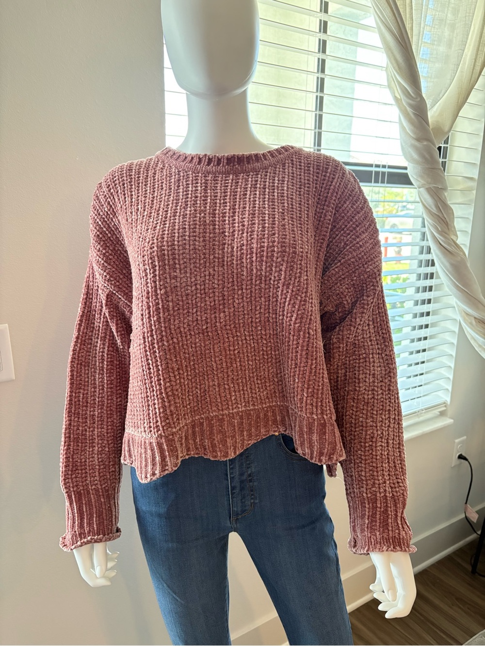 ZARA Knit Dusty Rose Chenille Oversized Sweater Size M NWOT - Picture 3 of 13